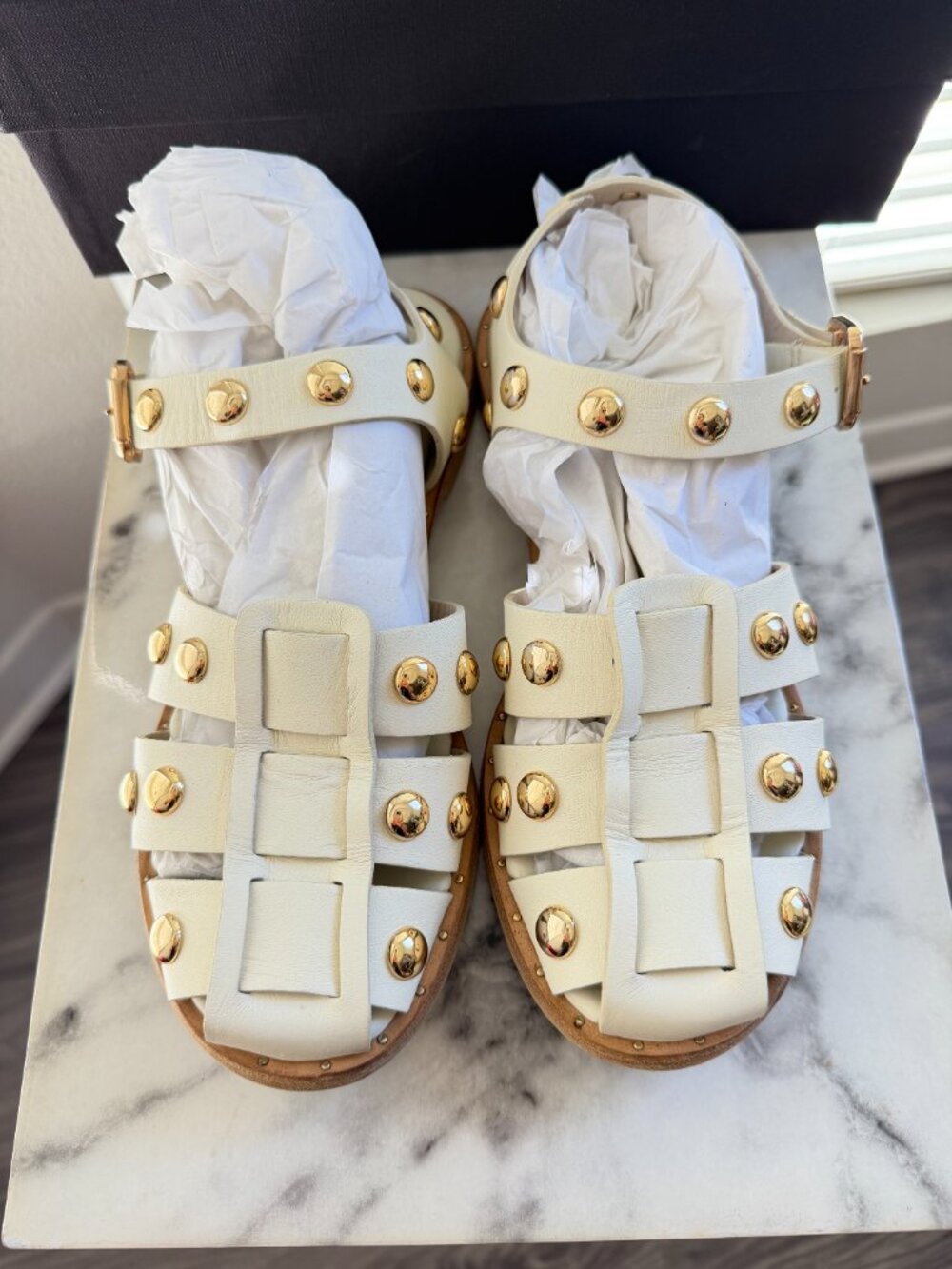 Freda Salvador White Gladiator Studded Leather Sandals - Picture 4 of 15